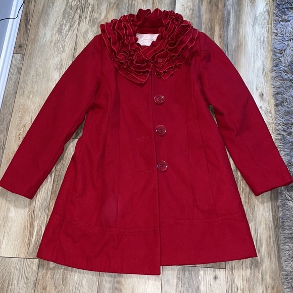 ♥️🎁Jessica Simpson scarlet red ruffle collar coat Large